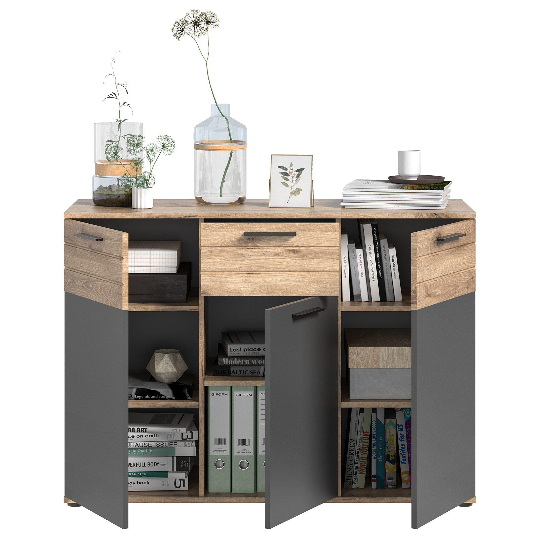 Kommode MASON - Nox Oak - Basalt grau - 120 cm