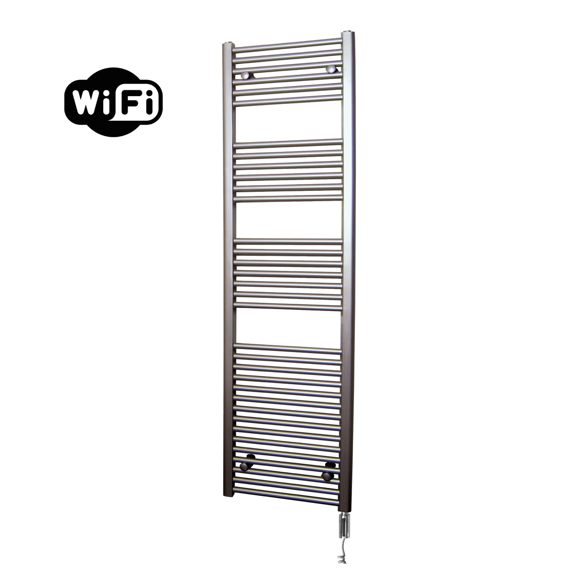Sanicare elektrische design radiator 60x172cm inox-look met WiFi en thermostaat rechts chroom