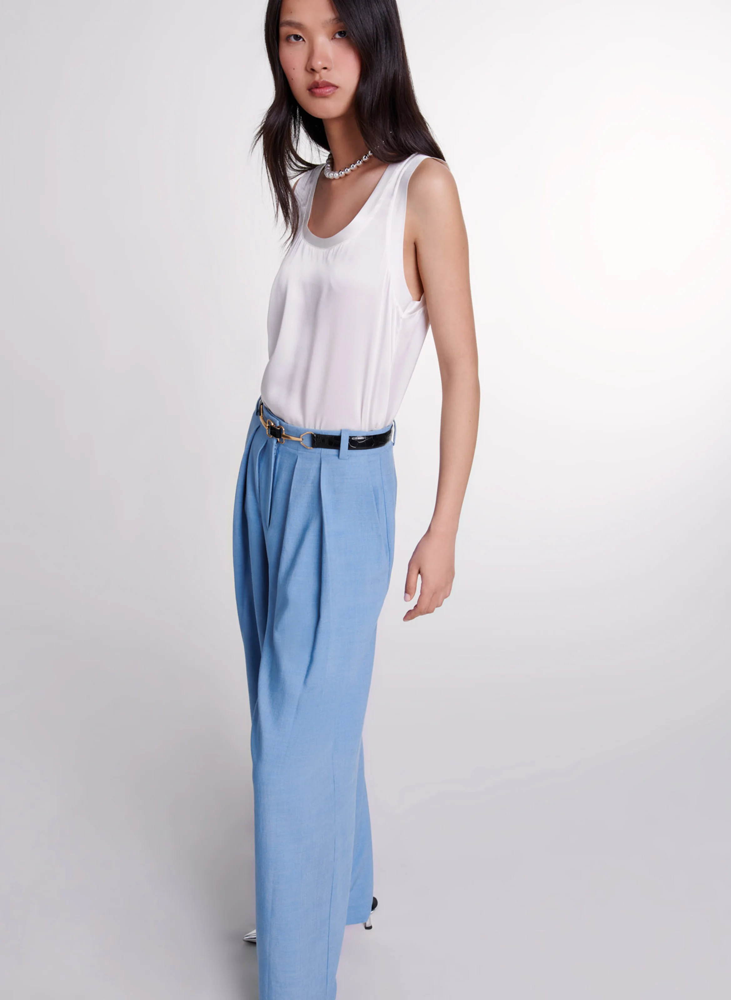 Pantalon large taille haute | Bleu