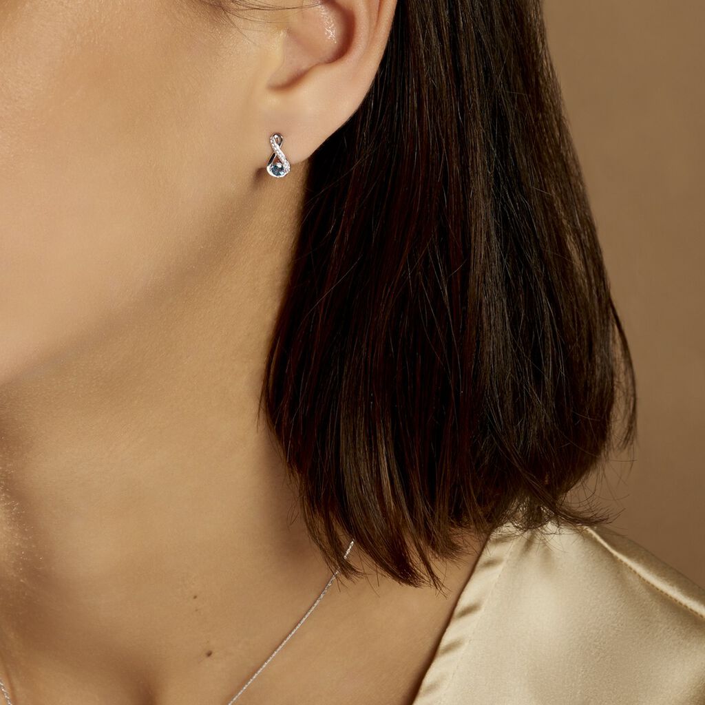 Boucles D'oreilles Puces Augusta Or Blanc Topaze Et Oxyde De Zirconium