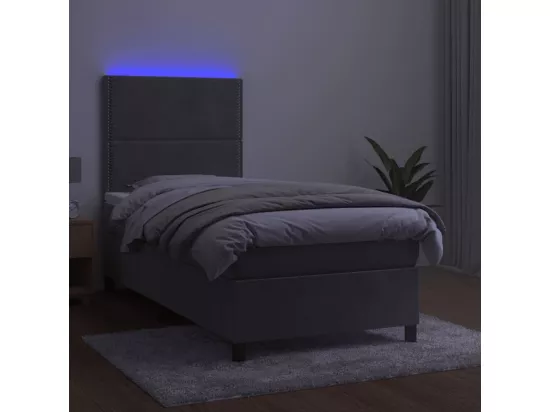 Sommier tapissier et matelas et LED Gris clair 90x190cm Velours