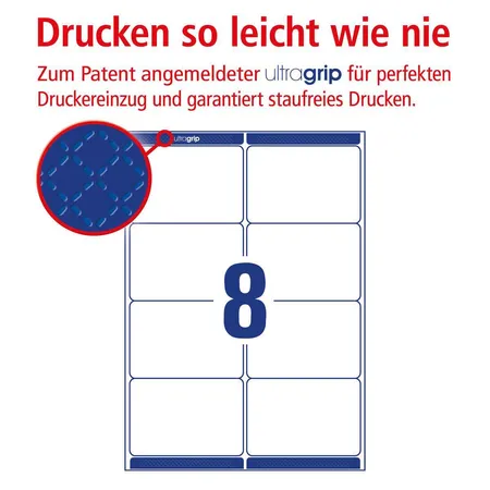 Avery Zweckform L7165-40 Versandetiketten,A4 mit ultragrip,99,1 x 67,7 mm, 40 Bogen/320 Etiketten, weiß