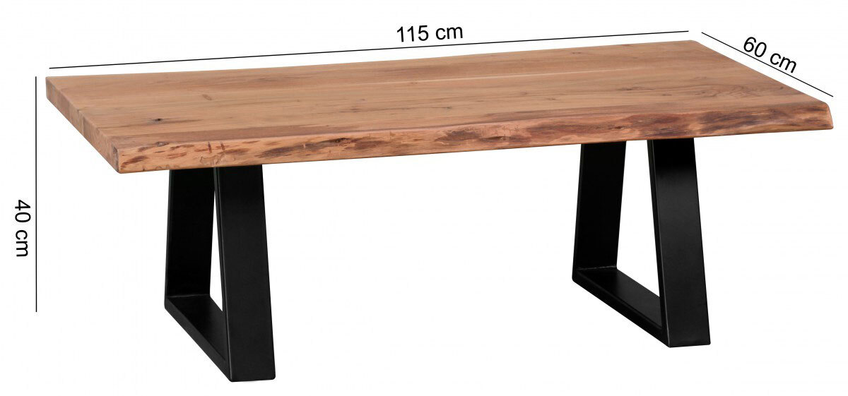 Couchtisch Orfalu 60 x 115 x 40 cm Massivholz Akazie Metall