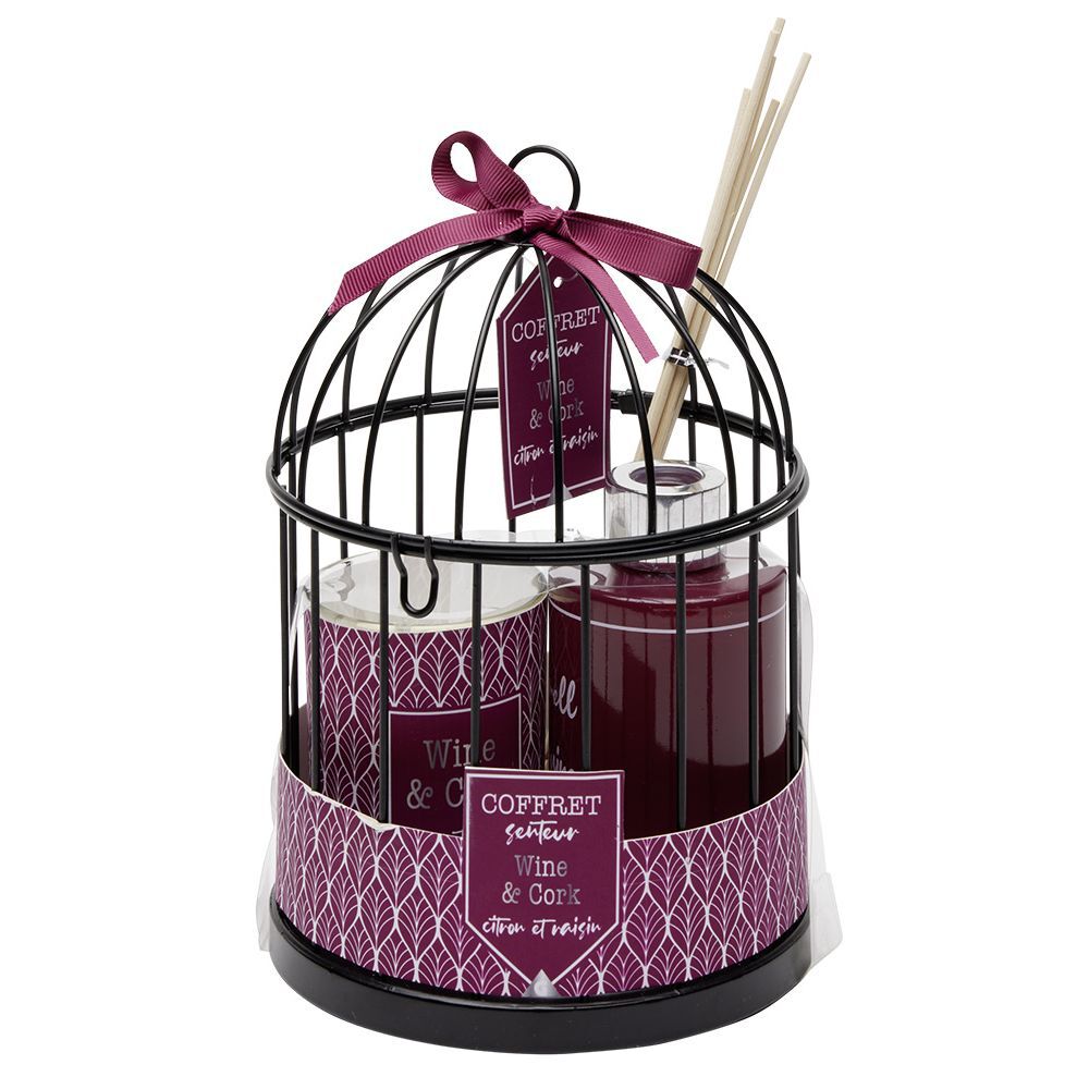 Coffret diffuseur et bougie dans cage en métal