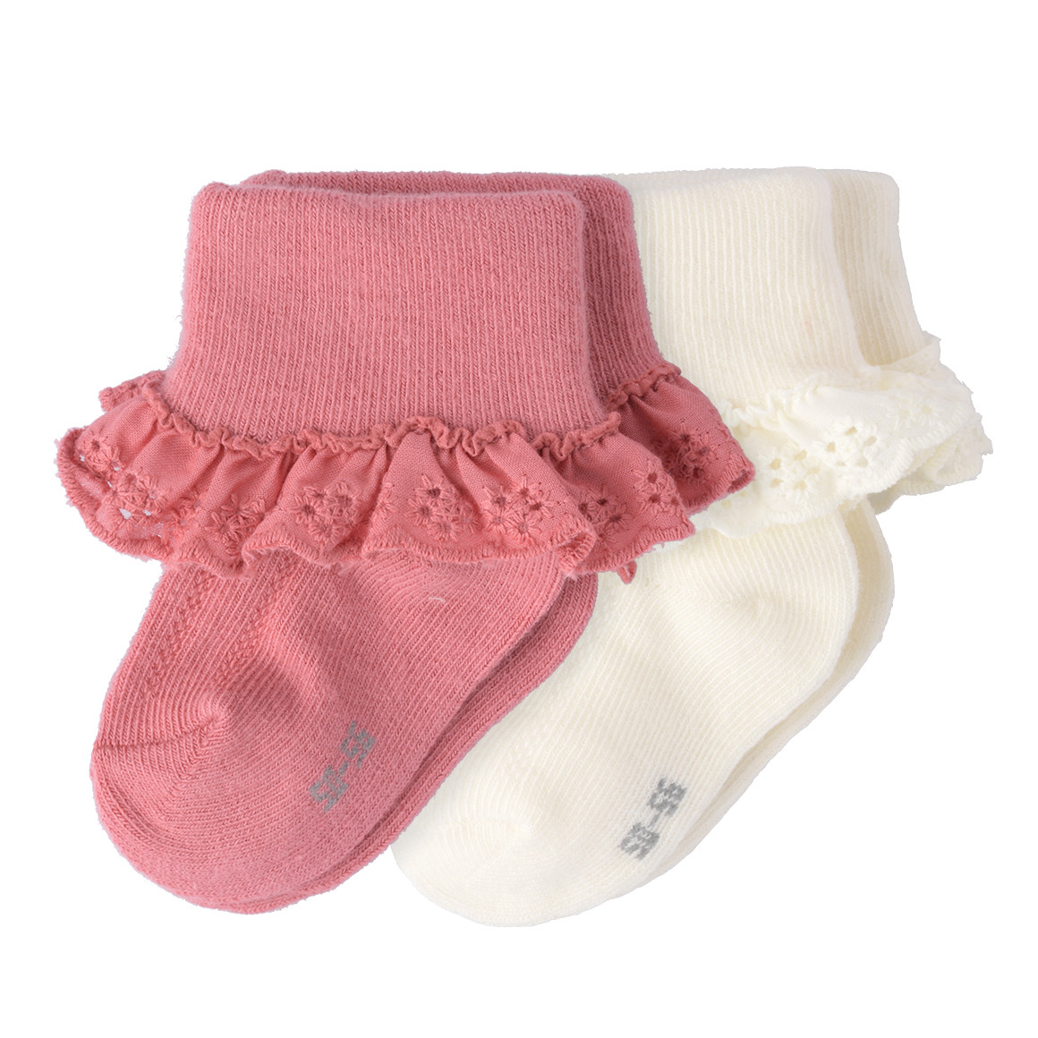 Topomini 2 Paar Newborn Socken mit Rüschen creme / altrosa