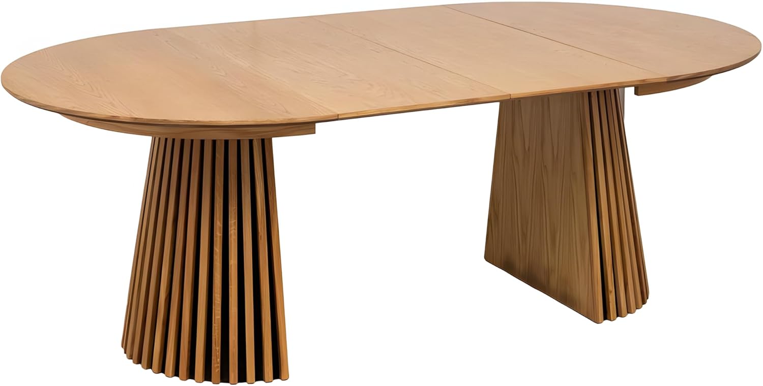 ebuy24 Esstisch Tokyo inkl. 2 Zusatzplatten Ø120x120-160-200cm Eiche Furnier, runder oder ovaler Esstisch für 4-8 Personen (Eiche Natur)