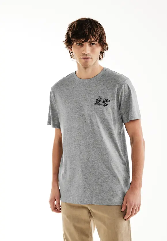 T-Shirt mit Brustprint - cloud grey melange