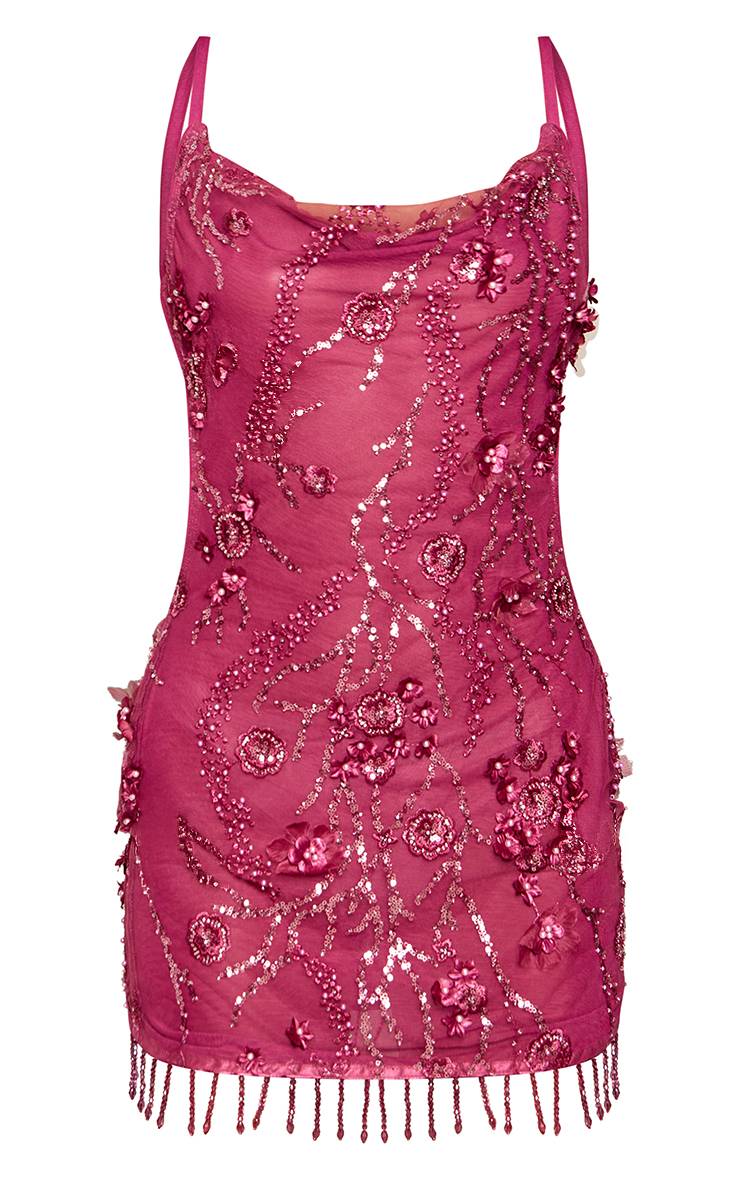 Mauve Robe Mini À Encolure Drapée Avec Bretelles Fines Et Ornements