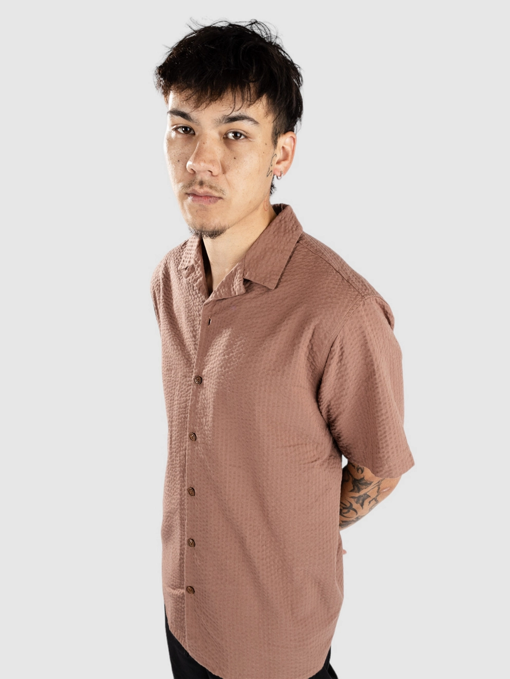 Anerkjendt Akleo S-S Seersucker Shirt cognac