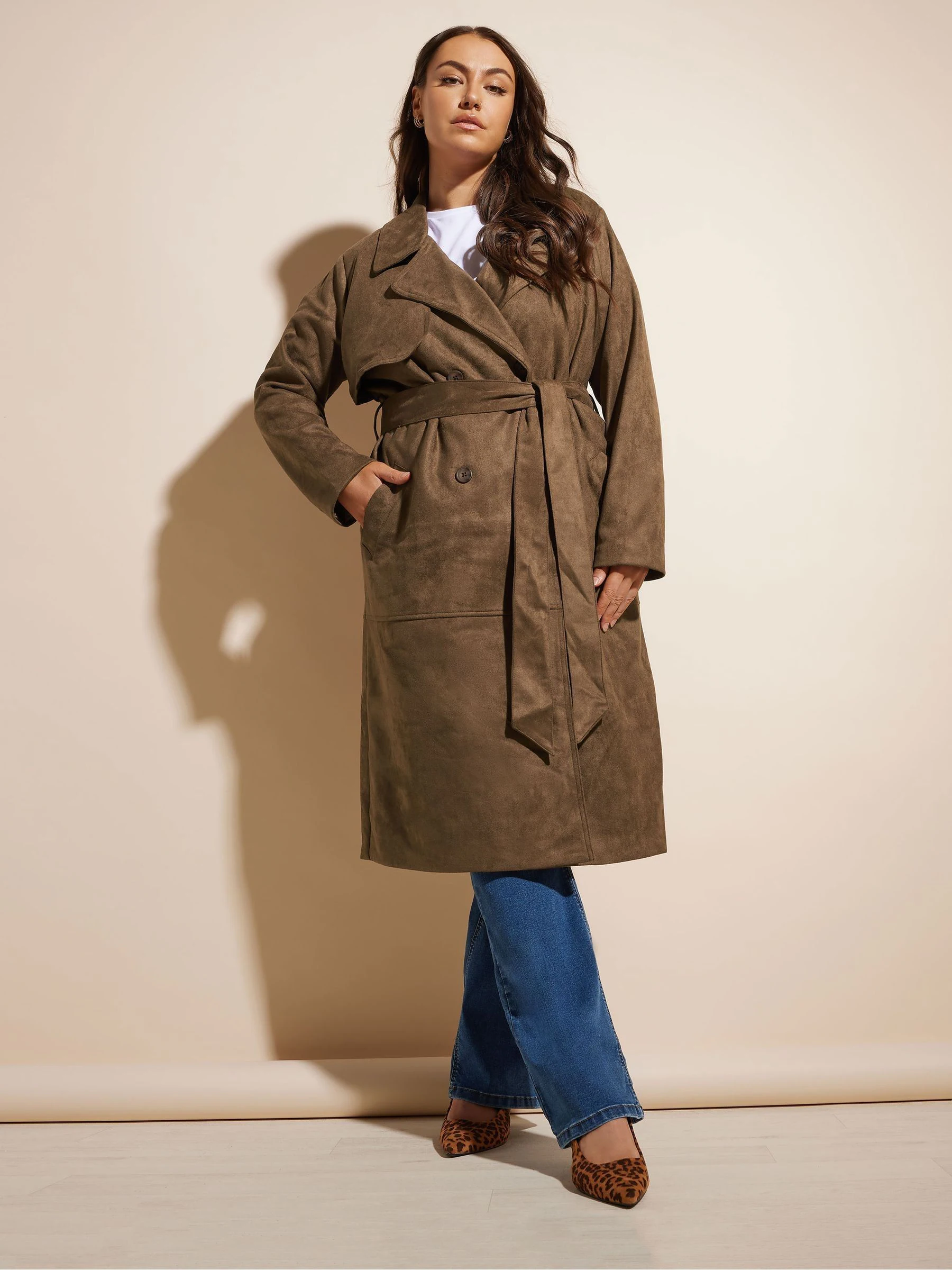 Yours Curve suède trenchcoat
