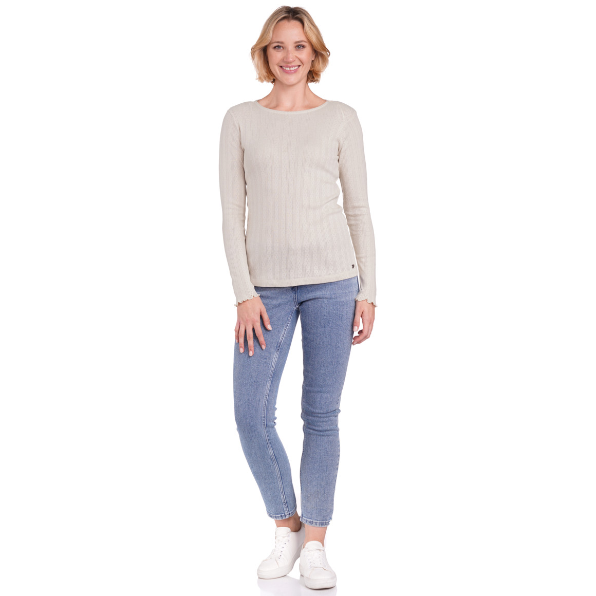 Gina Damen Langarmshirt mit Jaquardmuster beige