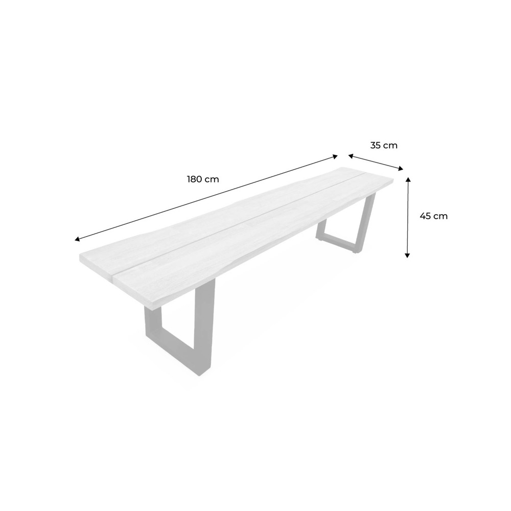 Lot de 2 bancs 3 places acacia brossé clair. Structure acier ivoire