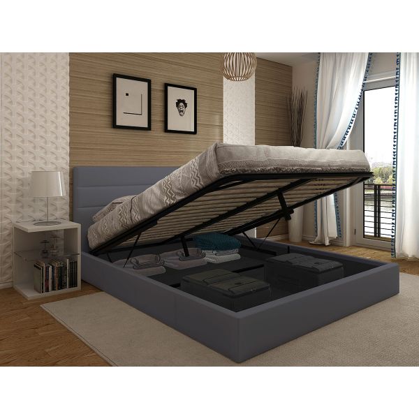 Ideia Home Design Cama de Casal Starlight e Estrado Elevatório Cinza 200x160 cm
