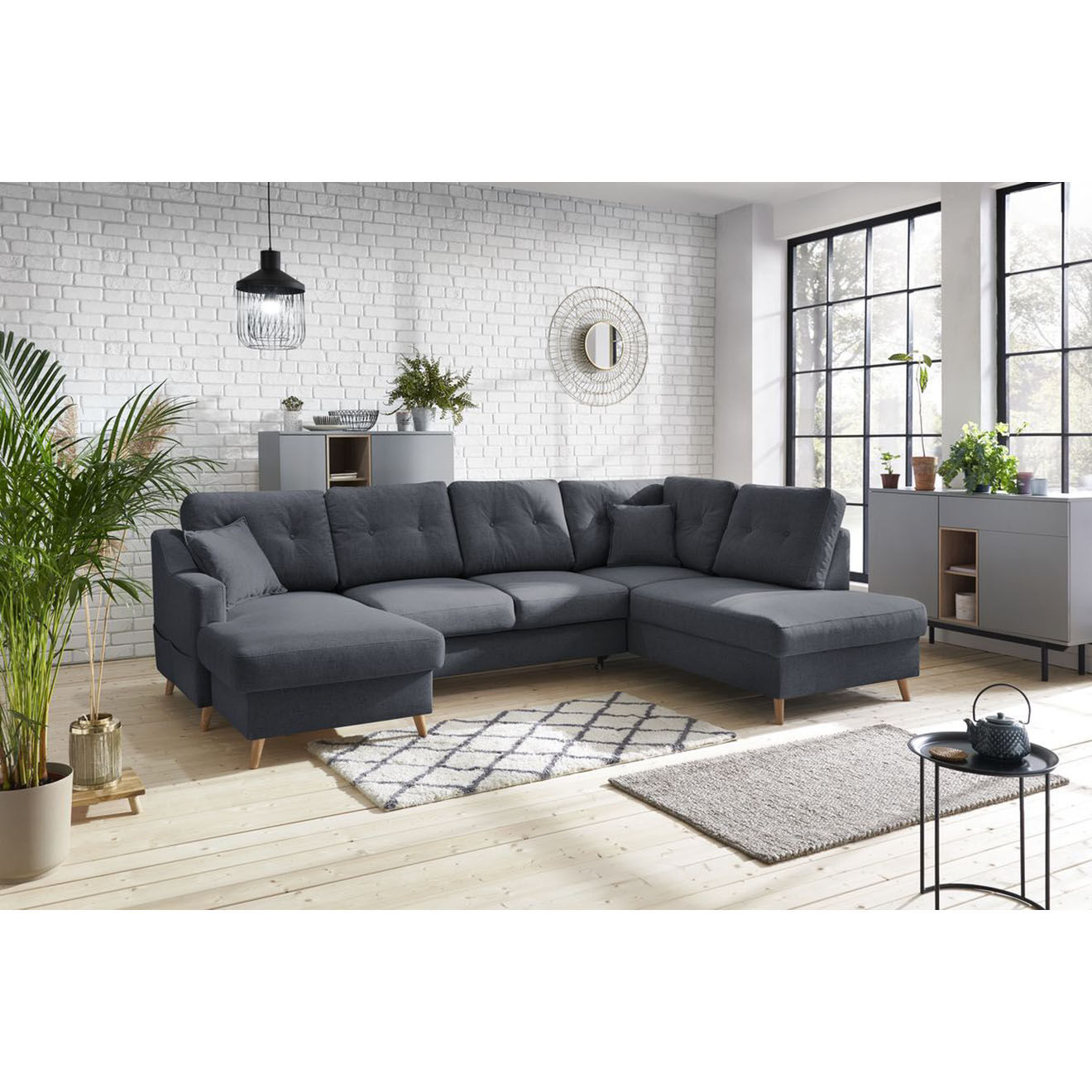 Bobochic Canapé d'angle panoramique convertible gauche Sweden gris foncé gris foncé - 300x149/90/198x95 cm