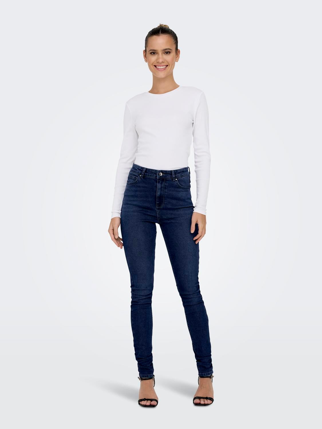 ONLLUNA Hohe Taille Skinny Fit Jeans Dark Medium Blue Denim