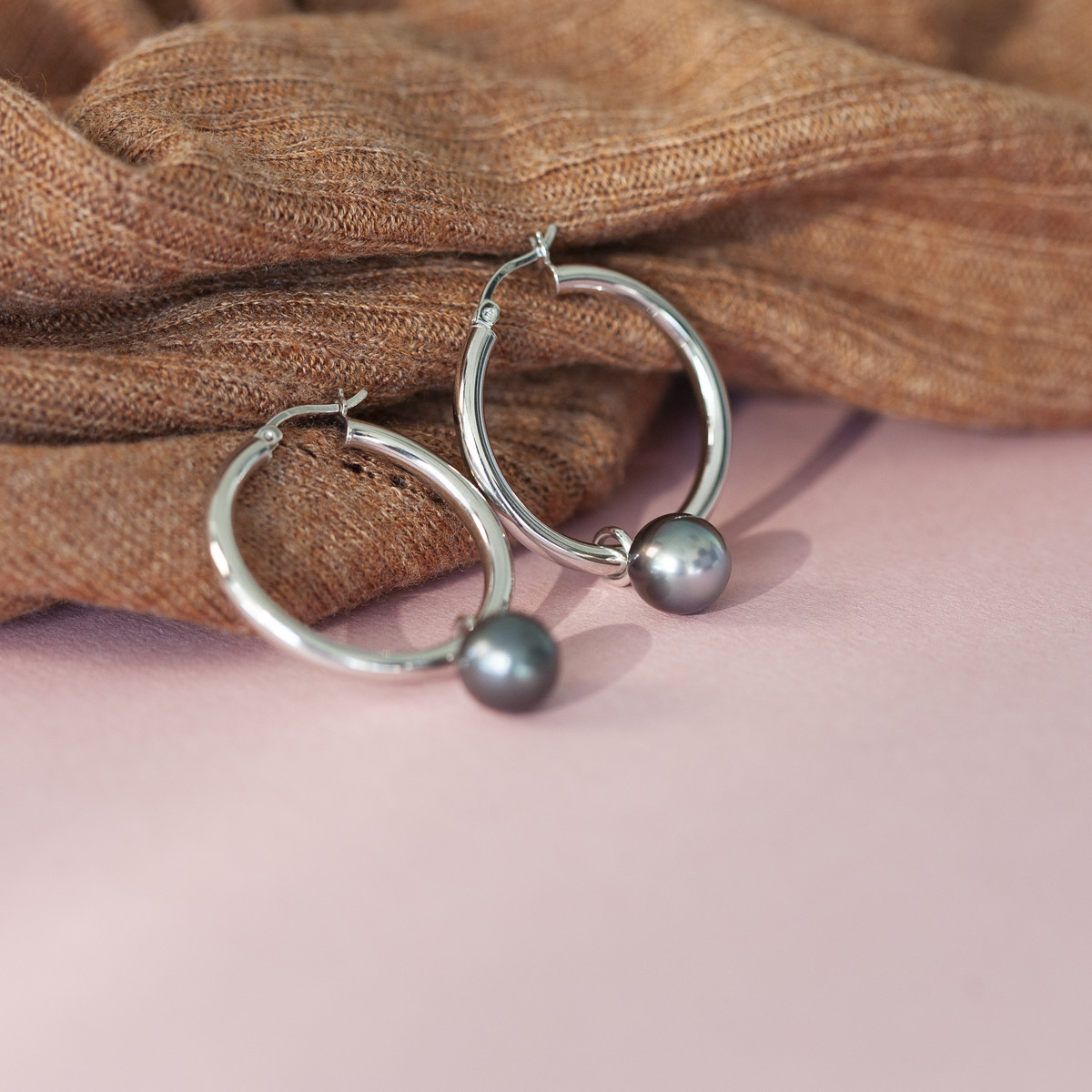 Créoles argent 925 perles de culture de Tahiti 30 mm