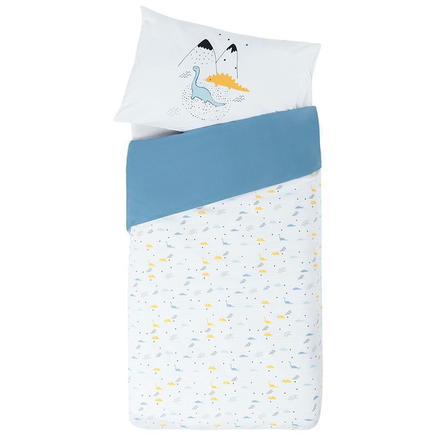 Parure de lit avec housse de couette et taie d'oreiller Mes amis les dinos - Bleu moyen