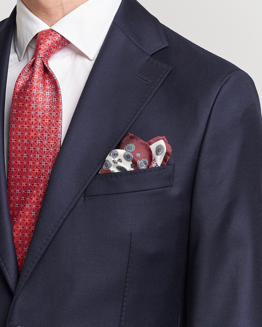 Eton Silk Four Faced Medallion Pocket Square White Multi