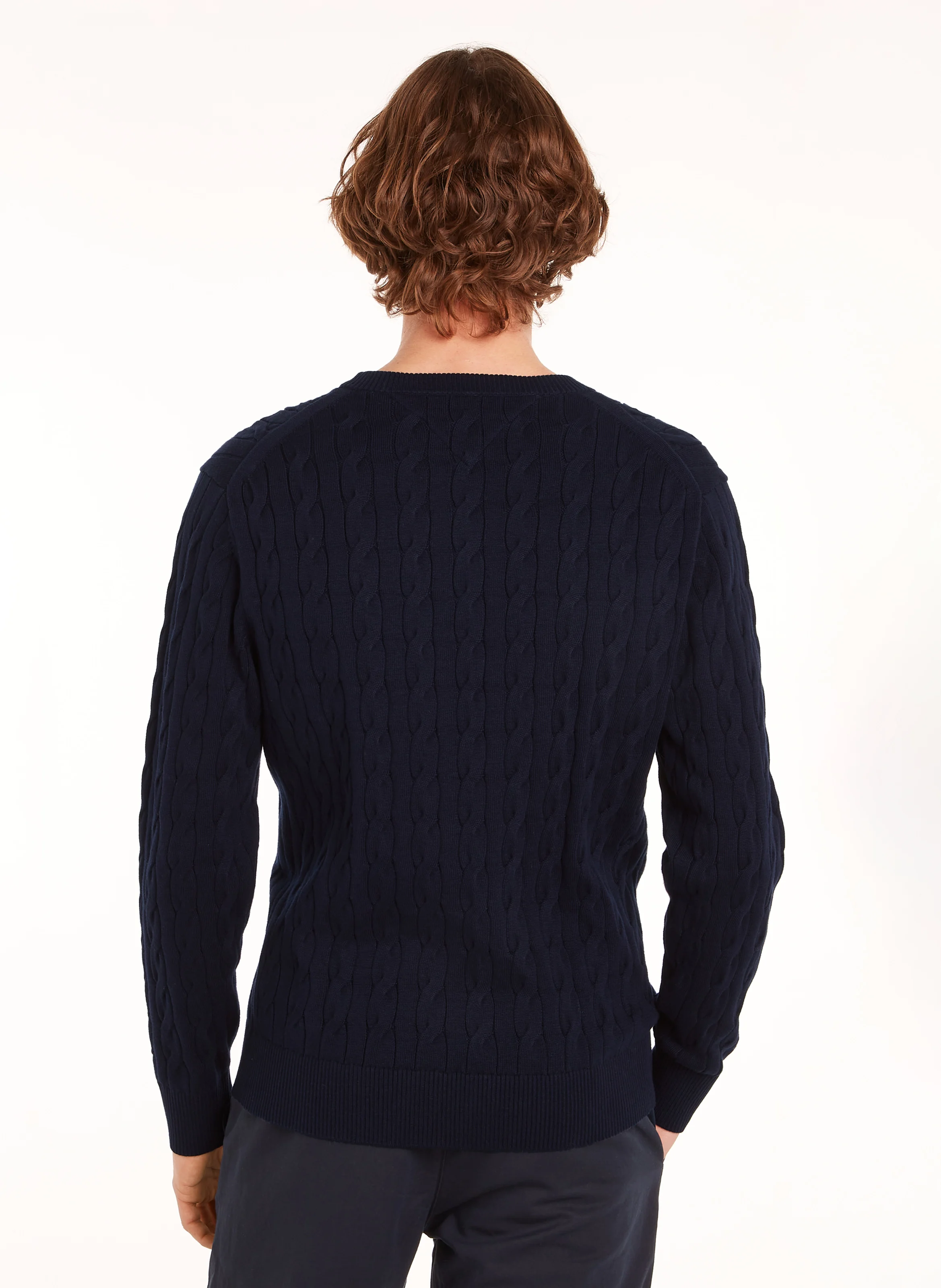 Pull col rond droit en coton biologique | Bleu