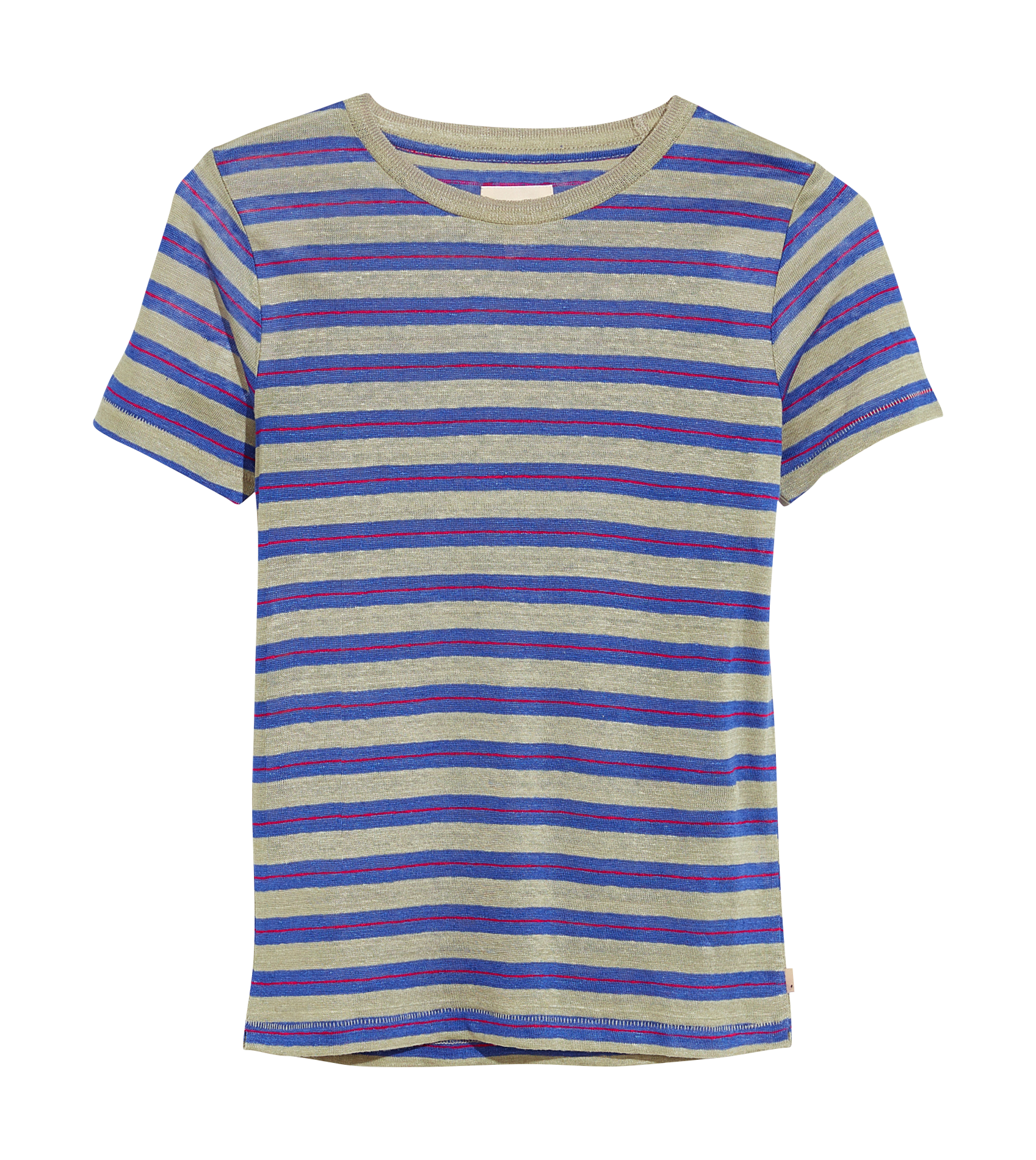 MOGO - Tee-shirt col rond rayé en lin| Bleu