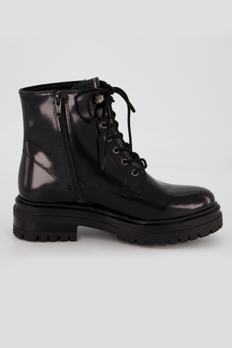 Boots, Lackleder, Bergsteiger-Schnürung, Weite H