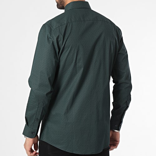 Chemise Manches Longues Slim Soho Blanche Vert Foncé