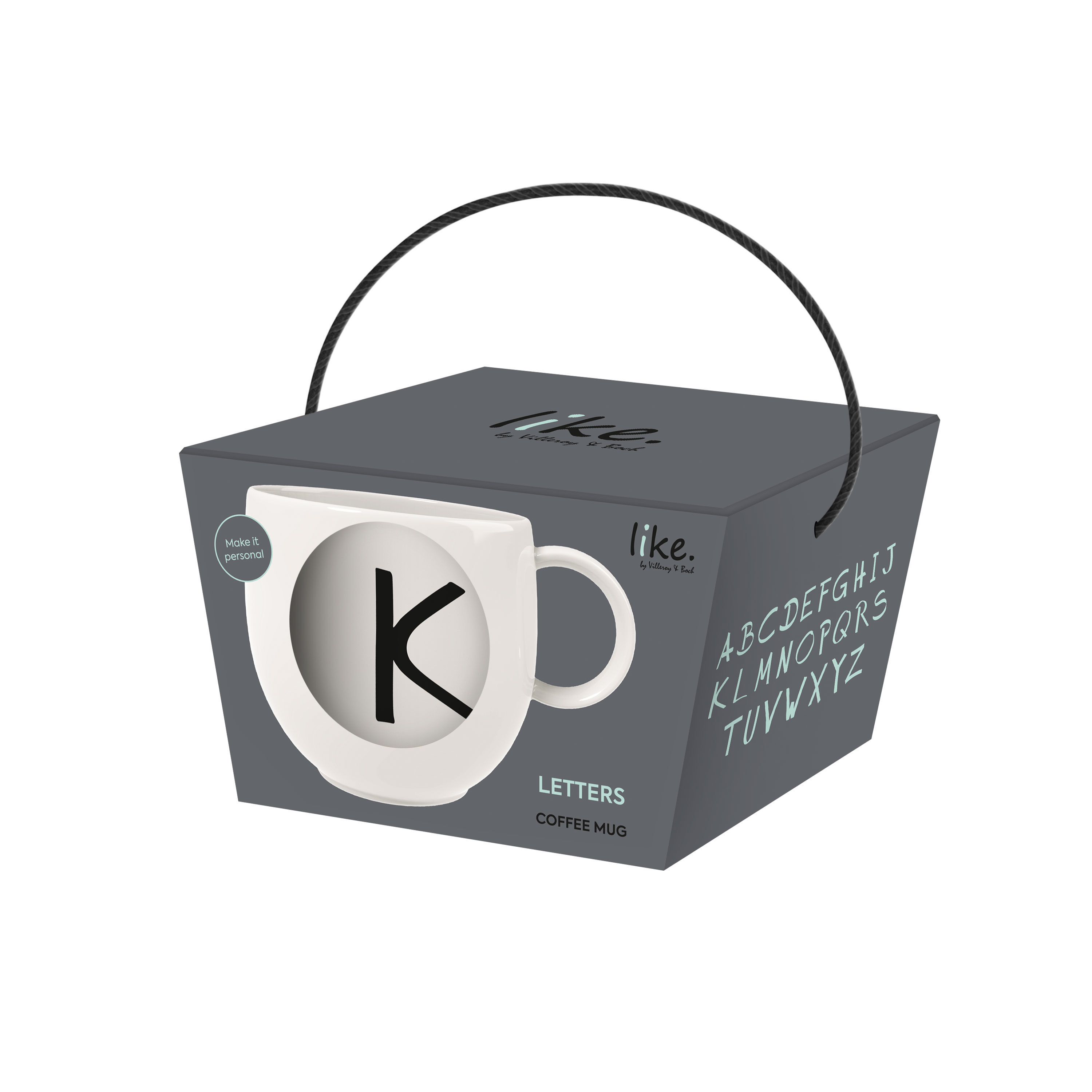 Letters Mug White, 9.9 oz, Premium Porcelain