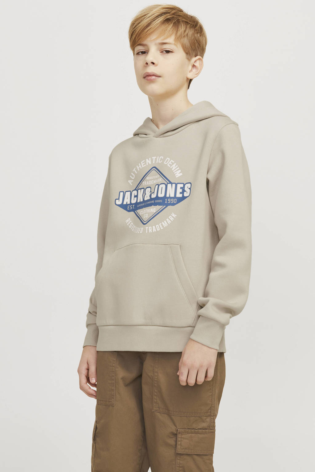 JACK & JONES hoodie JJELOGO met logo beige
