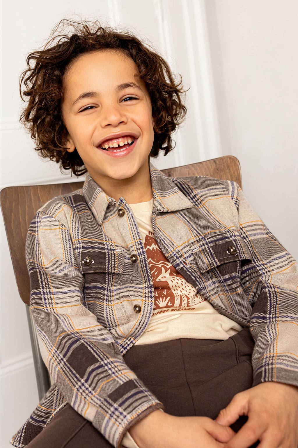 Noppies geruit overhemd Harlow beige/bruin