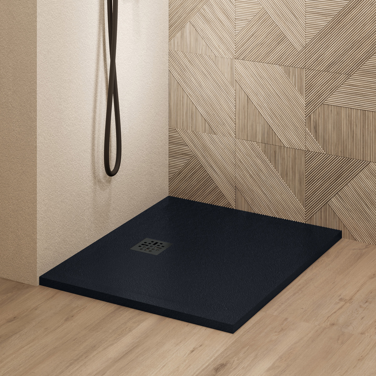 Saniclear Lino douchebak 80x80cm met stone finish zwart