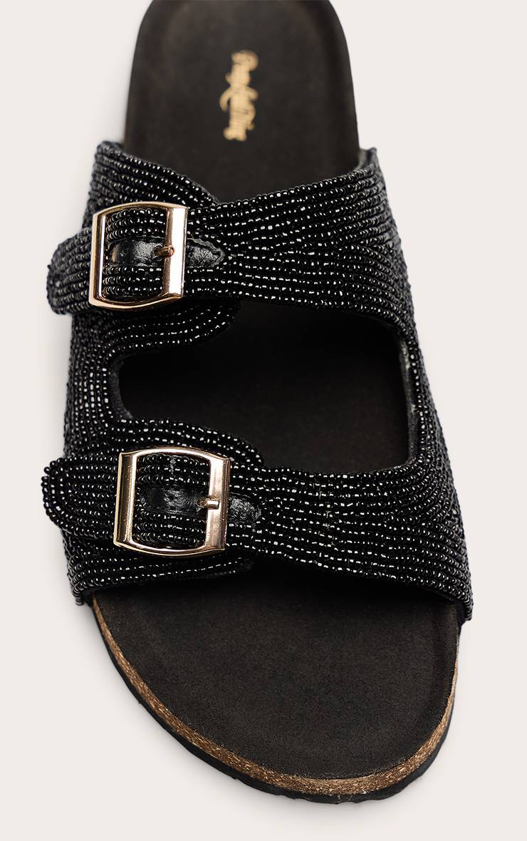 Noir Sandales À Semelle Anatomique Avec Double Boucle Ornementée