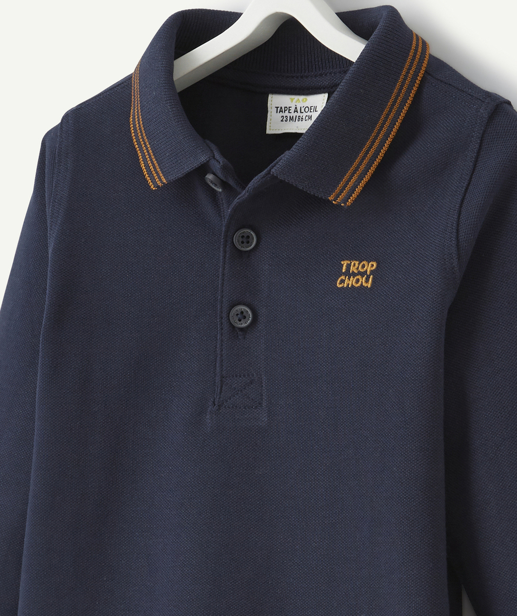 POLO BLEU MARINE EN COTON PIQUÉ AVEC MESSAGE BÉBÉ GARÇON