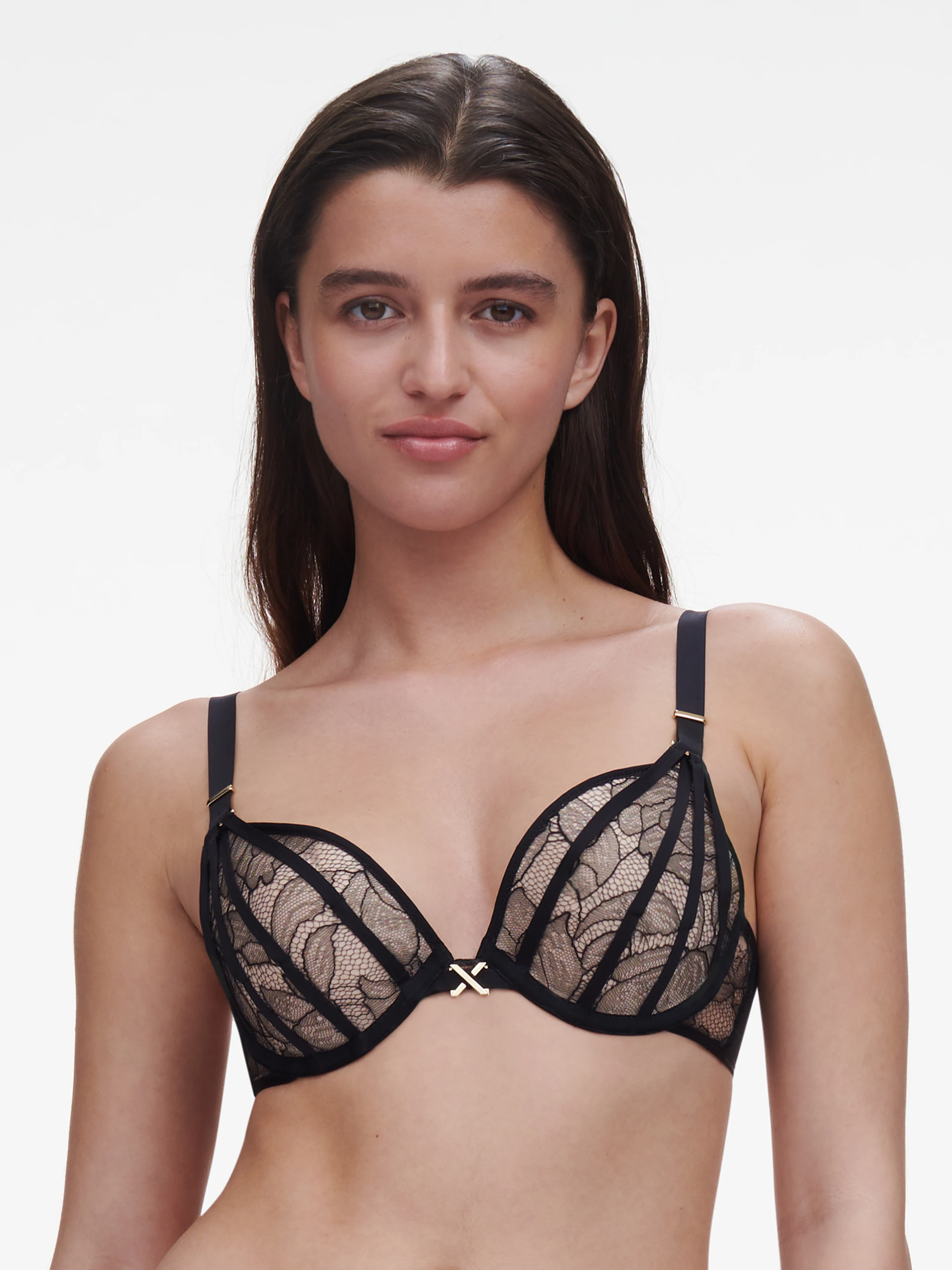 XQUISITE - Soutien-gorge coques push-up avec dentelle de leavers | Noir
