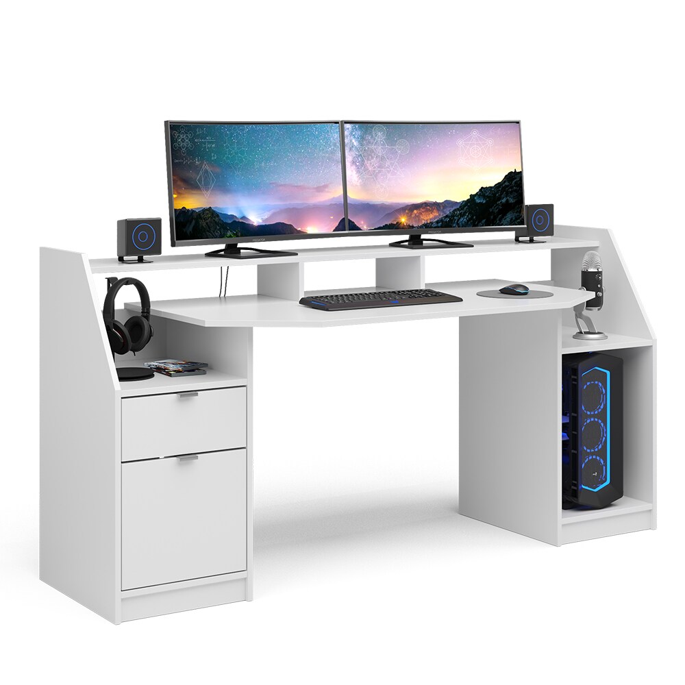 Vicco Computertisch Joel Groß PC-Tisch Weiß Gamingtisch Schreibtisch Büromöbel