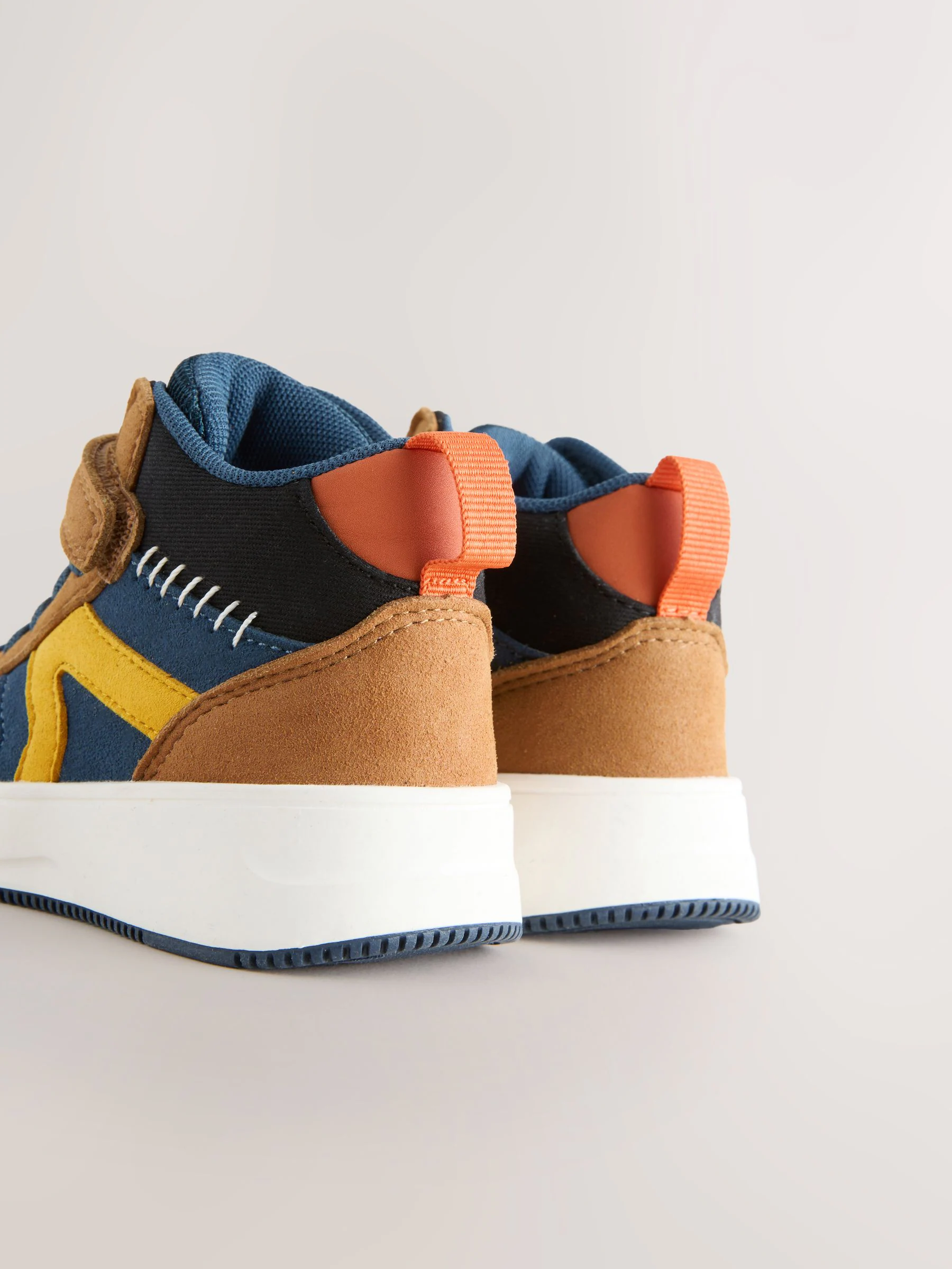 Marineblauw/Lichtbruin Kleurblok - Hoge sneakers met klittenbandsluiting en elastische veters