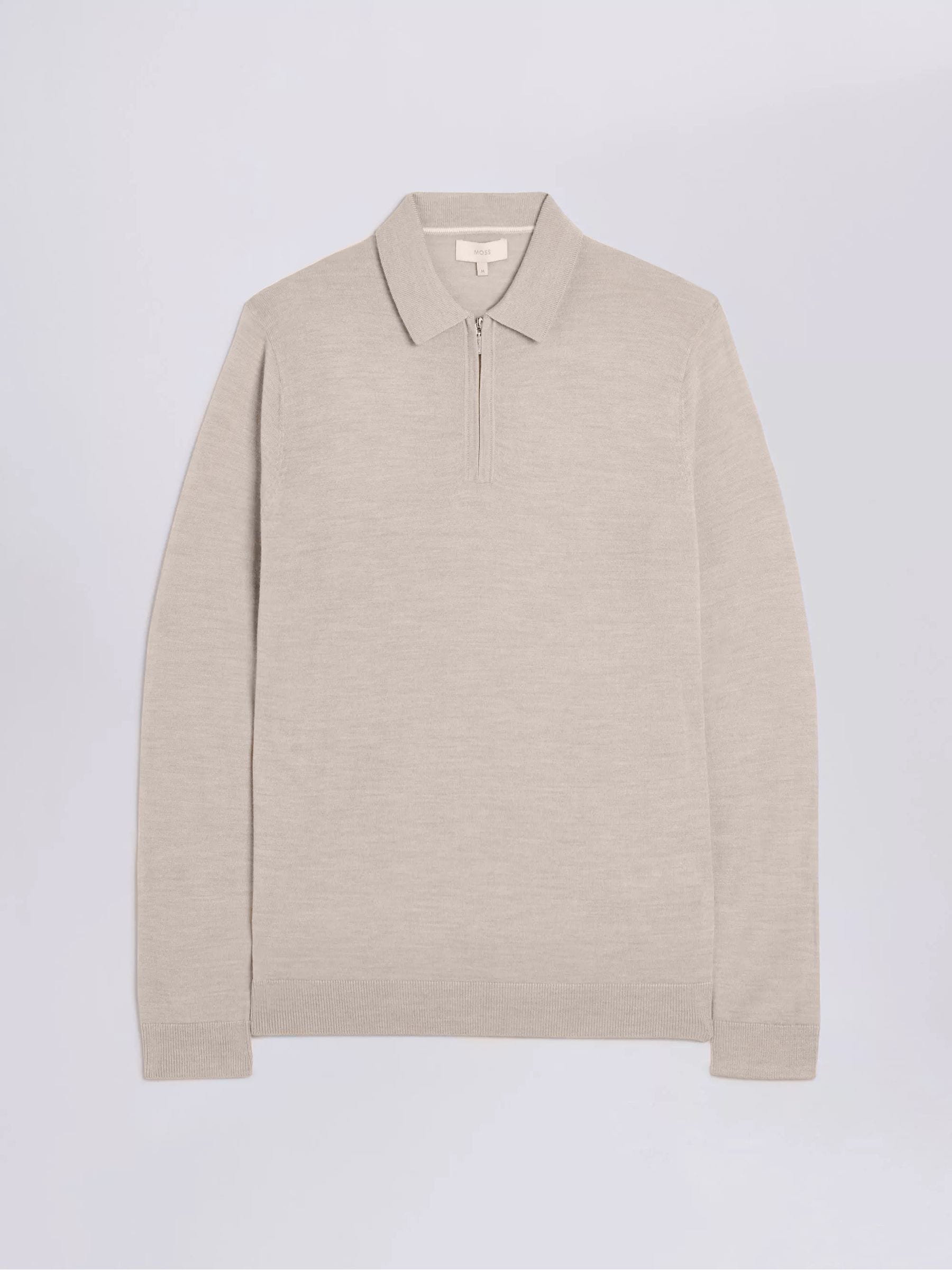Natuurlijk - MOSS poloshirt van merinowolmix met korte rits