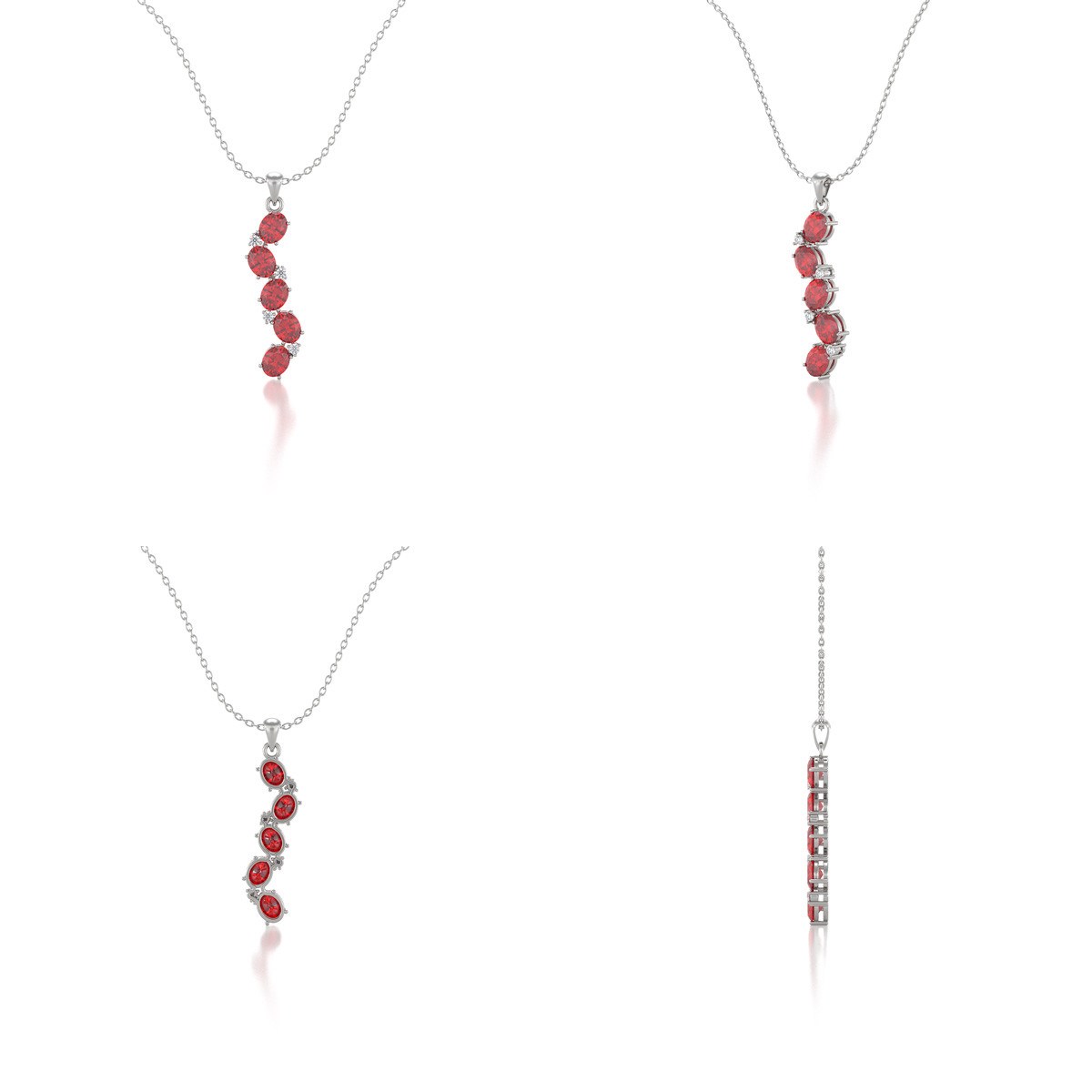 Collier Pendentif ADEN Or 585 Blanc Rubis et Diamants Chaine Or 585 incluse 1.78grs