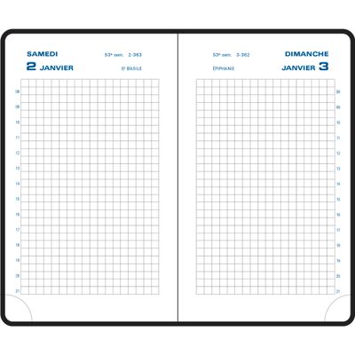 Agenda de poche à élastique - 1 jour par page quadrillé - 9 x 14,6 cm - disponible dans différentes couleurs - Exacompta