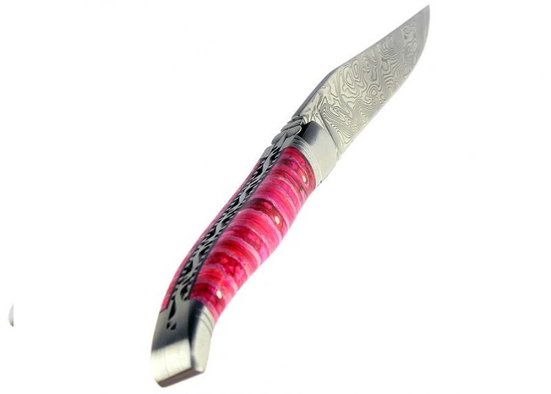 VENDU - Couteau Laguiole avec un manche en Molaire de Mammouth teintée rose