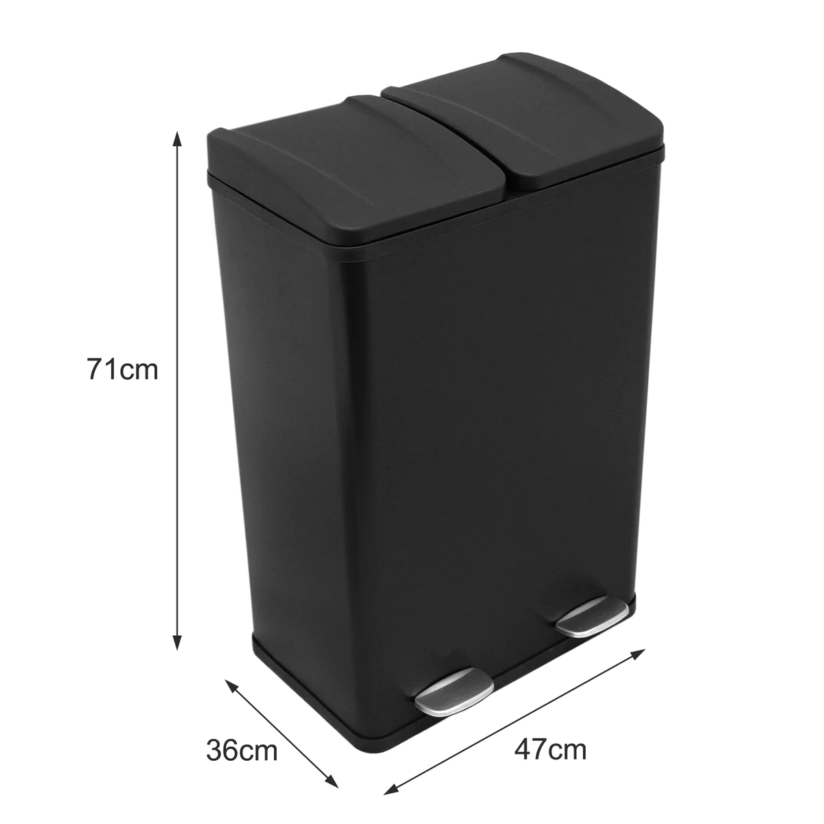 Poubelle de Recyclage 60L Double Noire Kukoo