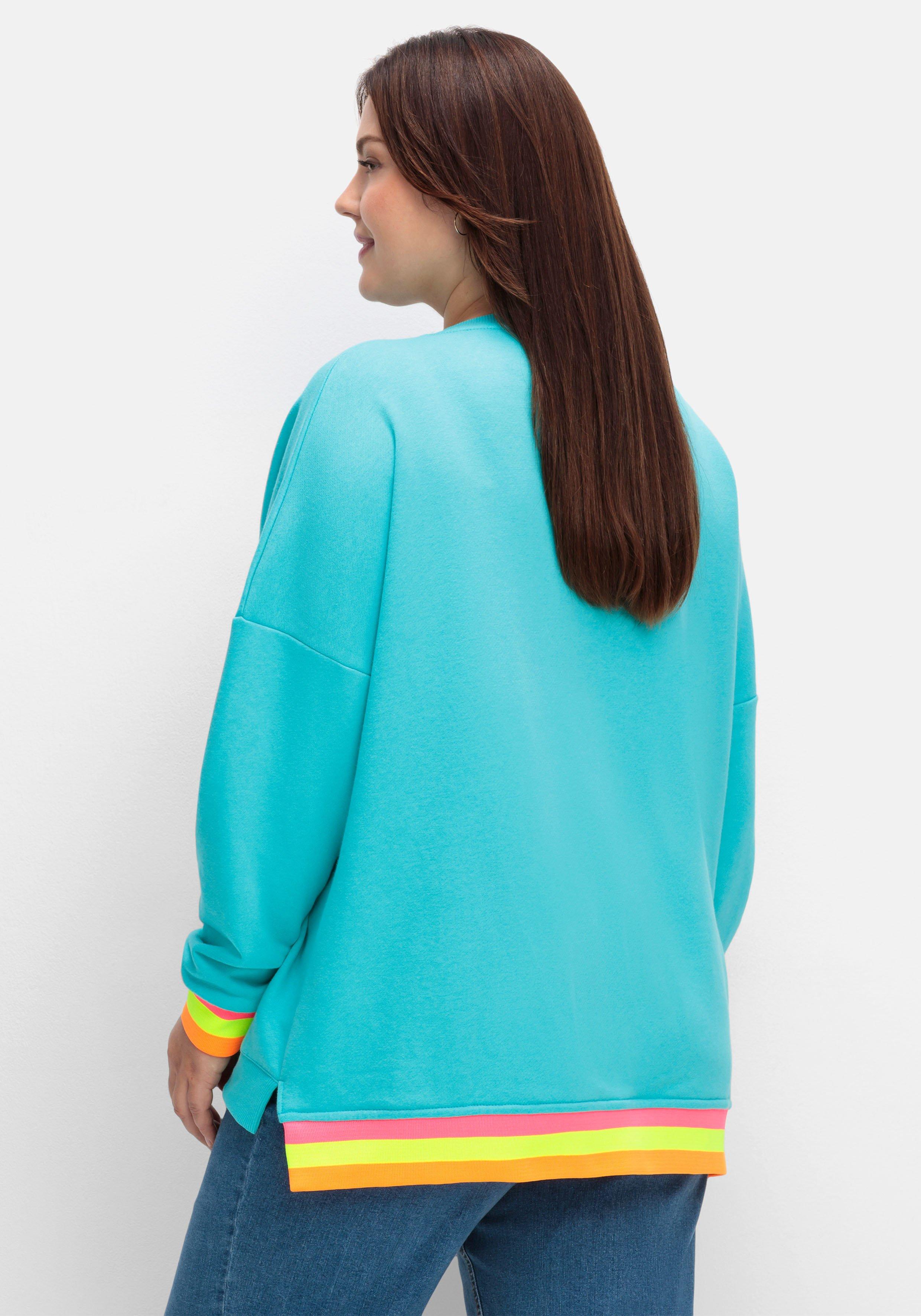 Sweatshirt mit Frontdruck und Ringelbündchen