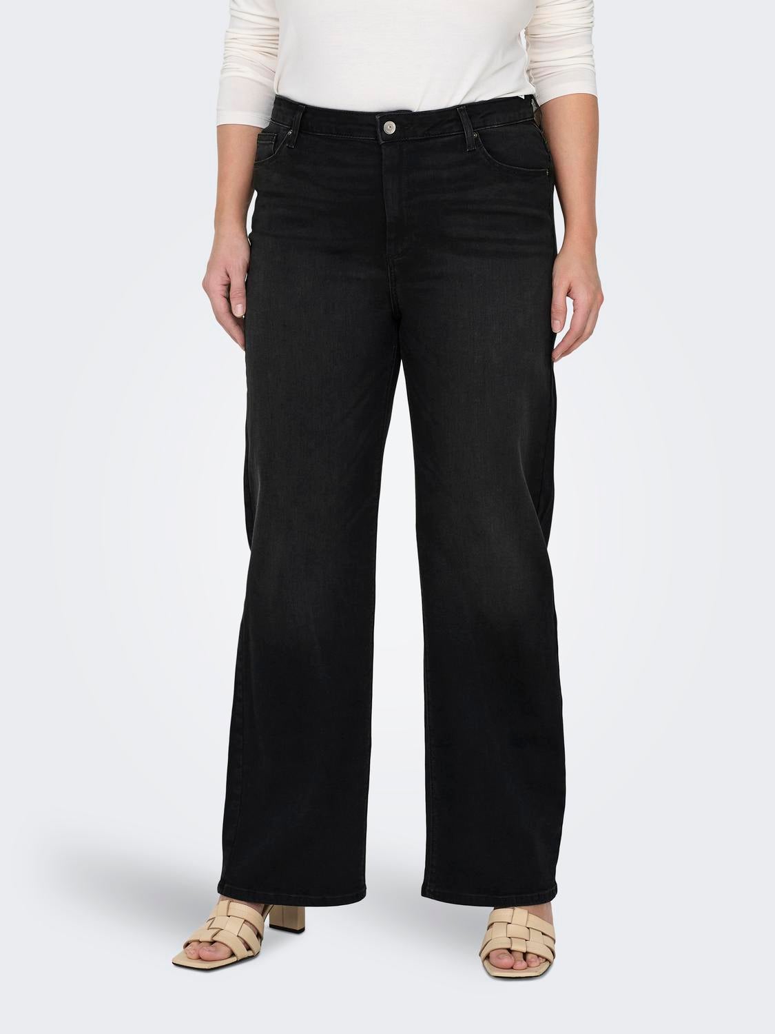 CARWILLY Hohe Taille Weiter Beinschnitt Jeans Black Denim