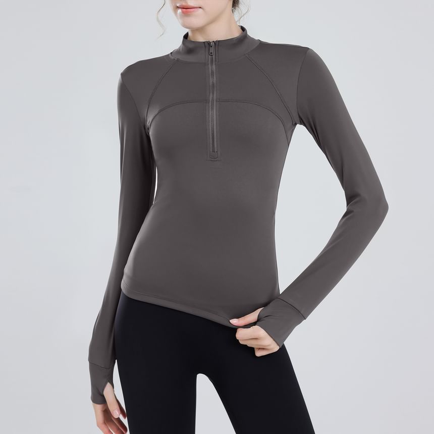 Claduodoe - Sporttop met lange mouwen en halve rits en mock neck
