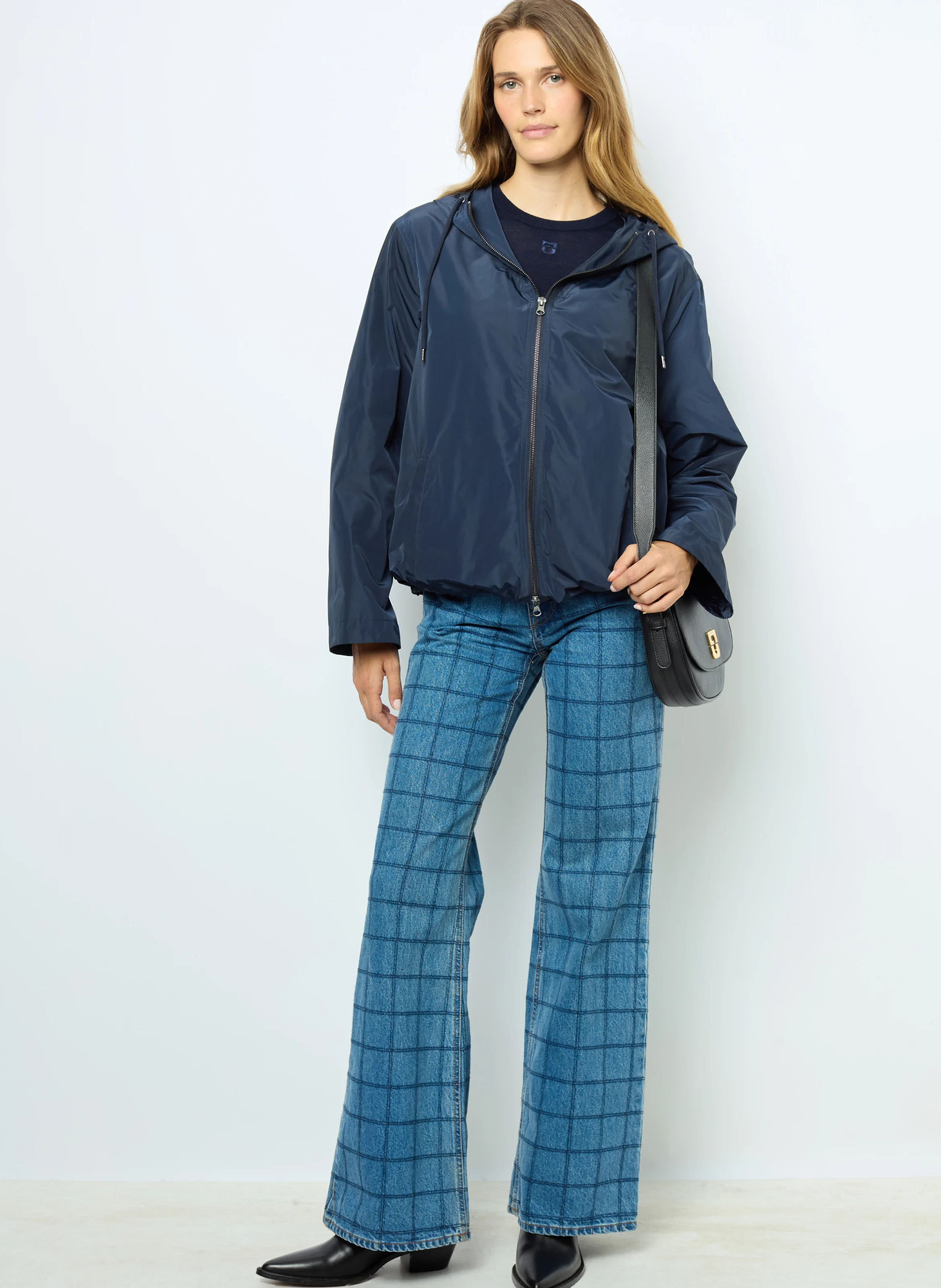 Parka droite col montant à capuche | Bleu