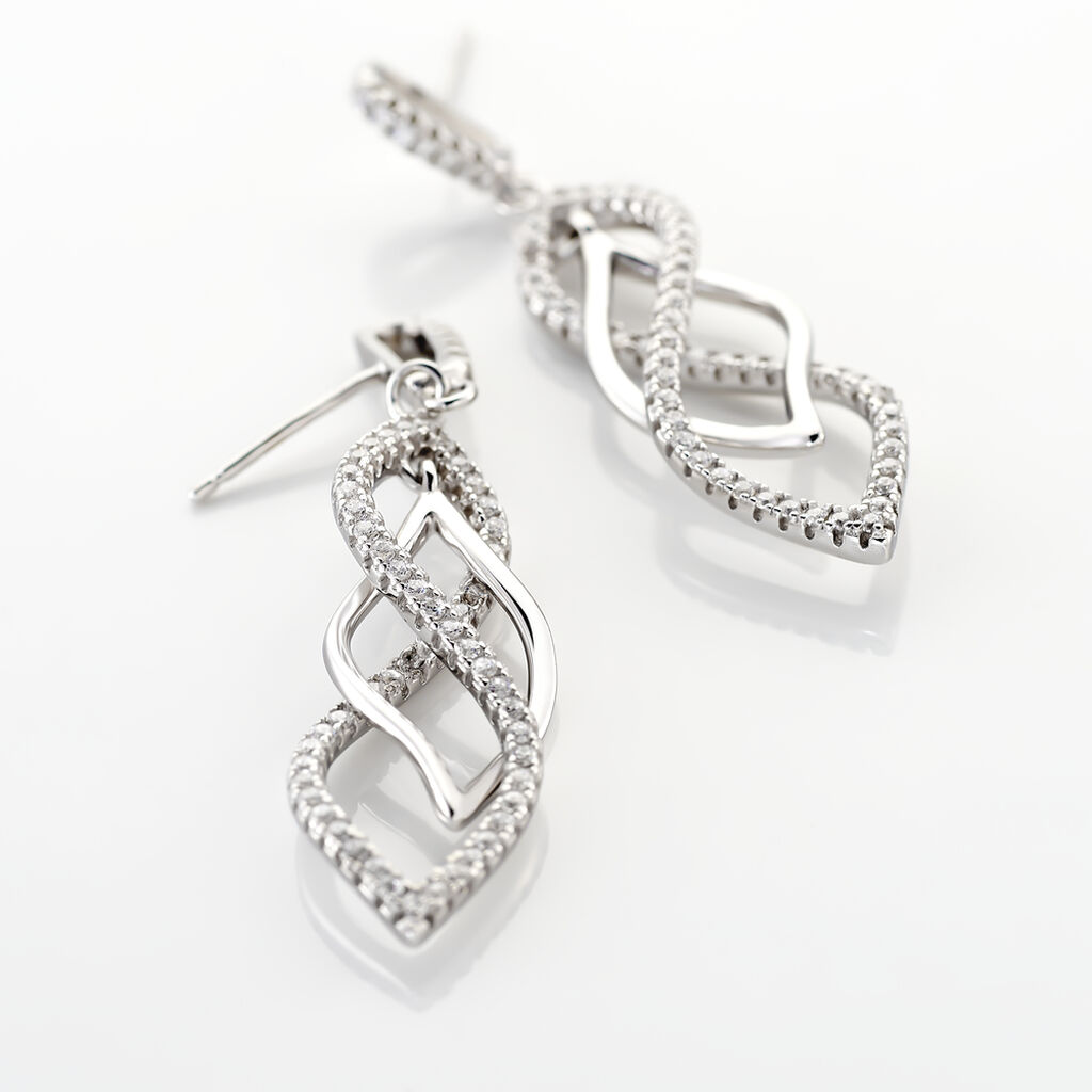Boucles D'oreilles Pendantes Malika Argent Blanc Oxyde De Zirconium