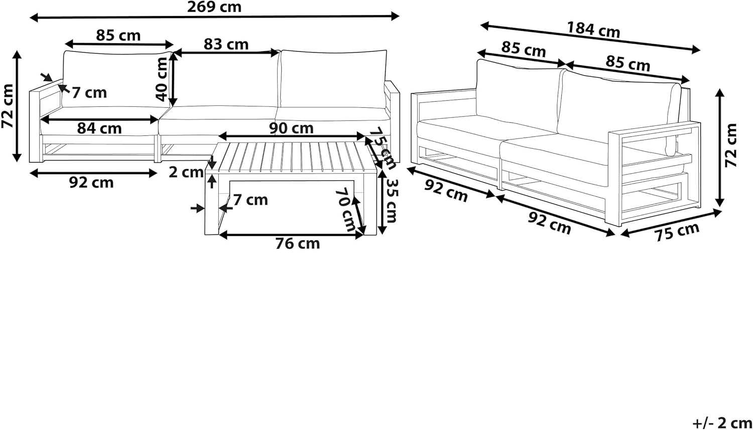 Beliani 2-Sitzer und 3-Sitzer Gartensofa Akazienholz Dunkelbraun Tisch Timor II