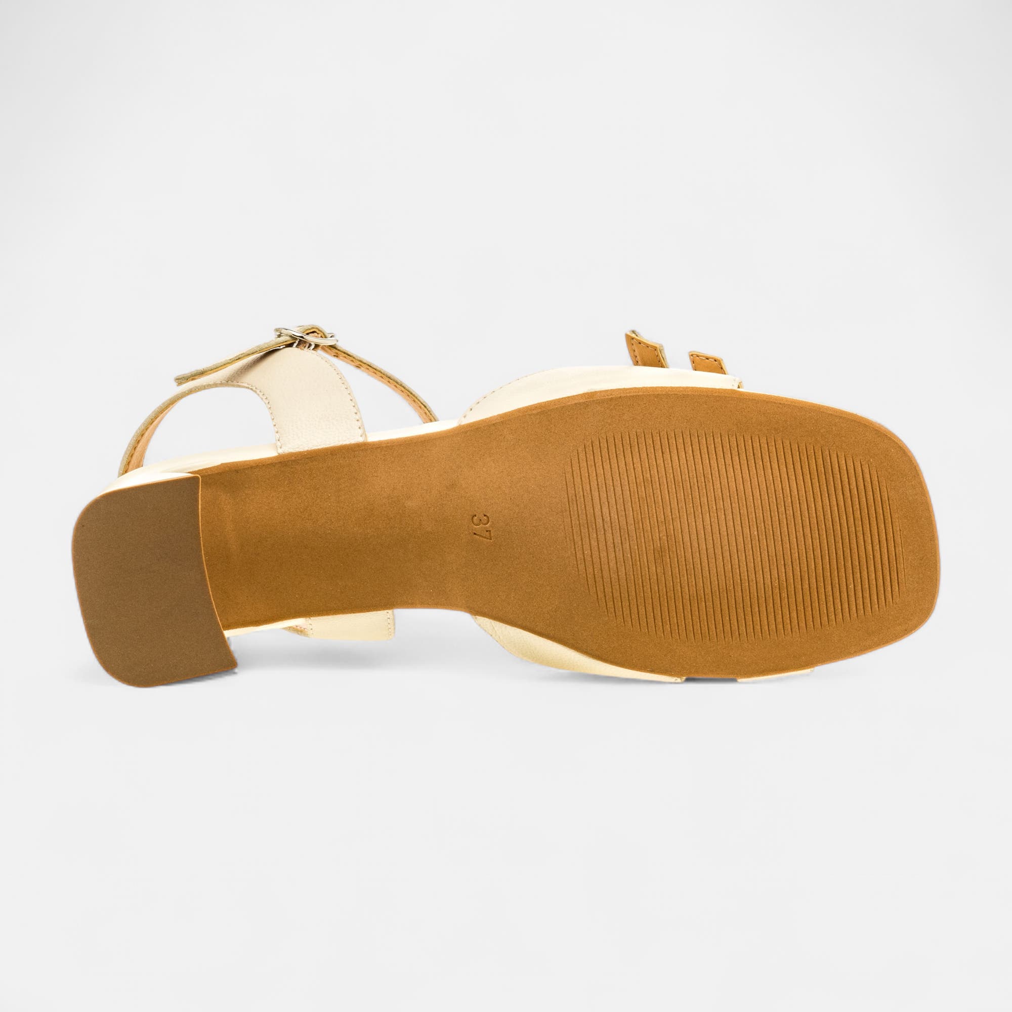 Nu-pieds à talon Femme en cuir beige