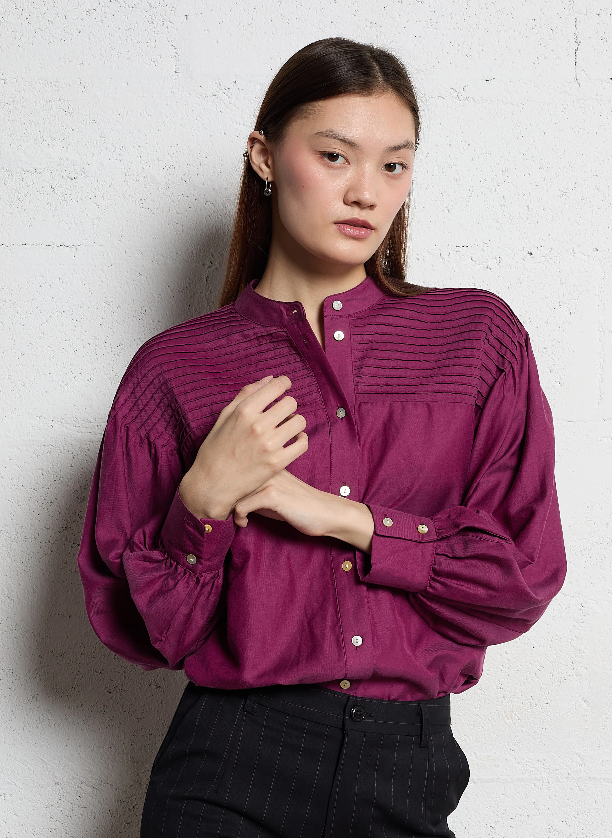 STUDETTA - Chemise col rond en coton mélangé | Violet