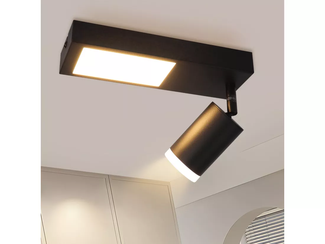 NETTLIFE Spot de plafond 1 ampoule GU10 chambre 3000k 20W lampe de cuisine noir blanc chaud orientable