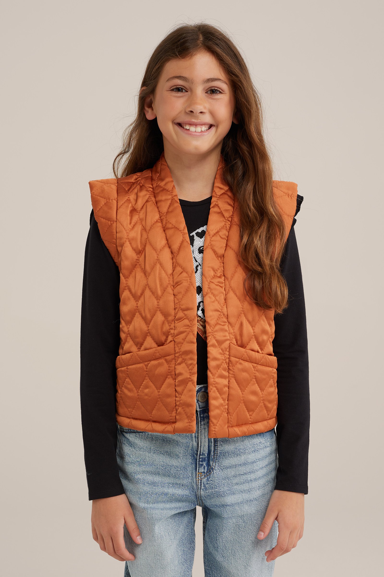 Meisjes gilet met gestikt dessin WE Fashion Feloranje